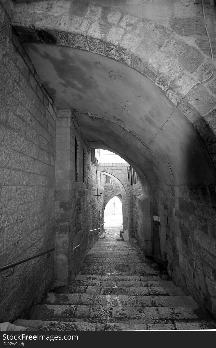 A narrow walkway in Jeruselum, Israel. A narrow walkway in Jeruselum, Israel