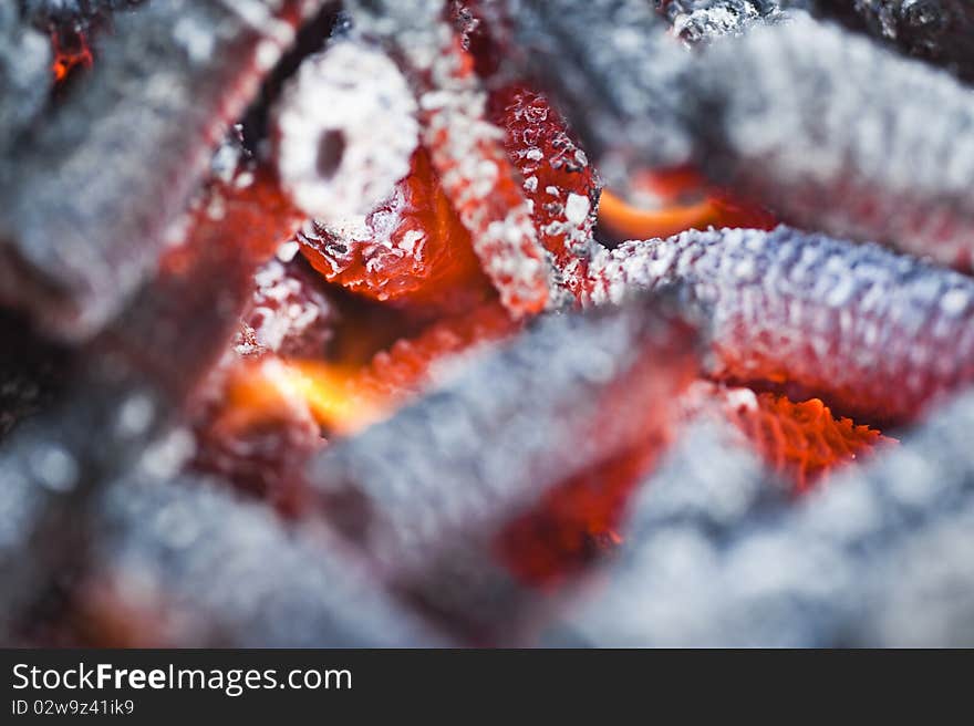 Hot coal burning ant turning into ash.