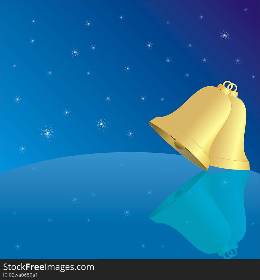 Two gold bells on blue sky. Two gold bells on blue sky