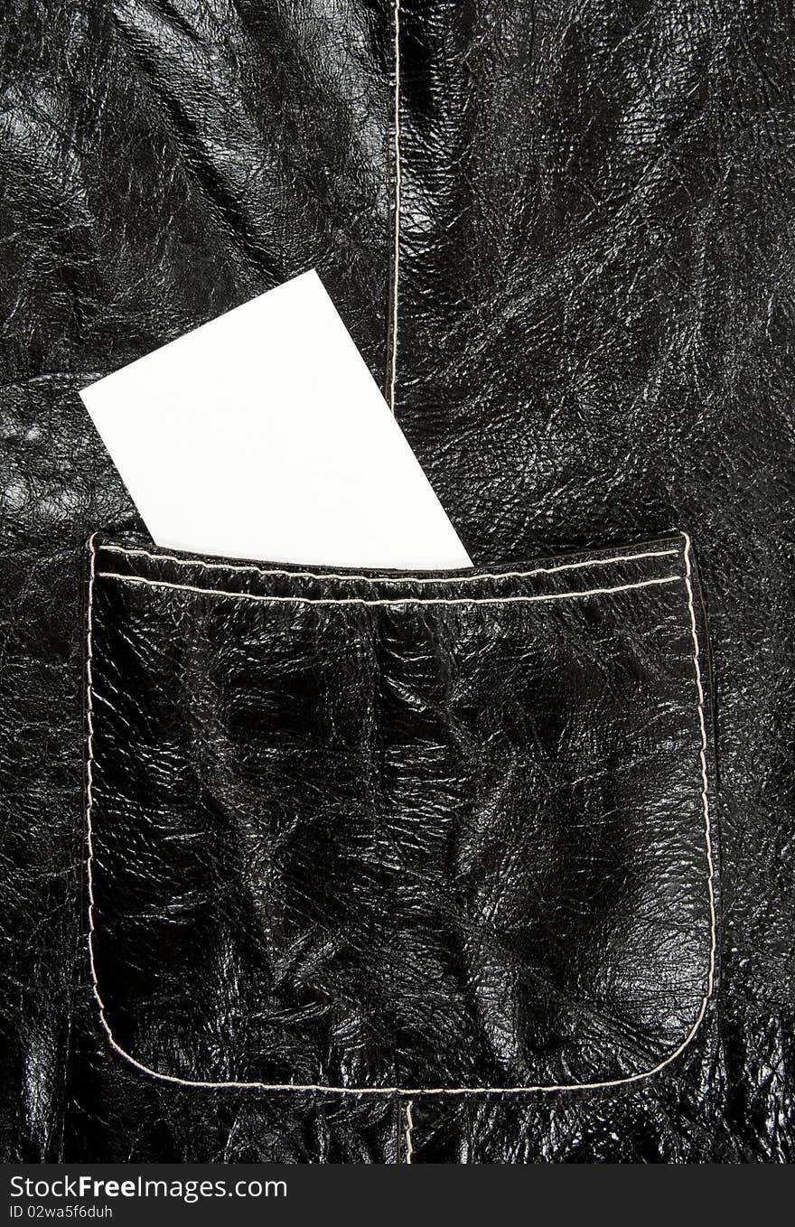 Blank business card in a leather pocket