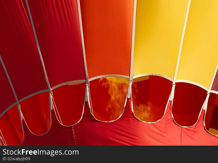 Close up of a hot air balloon showing the flames that heat up the balloon. Close up of a hot air balloon showing the flames that heat up the balloon