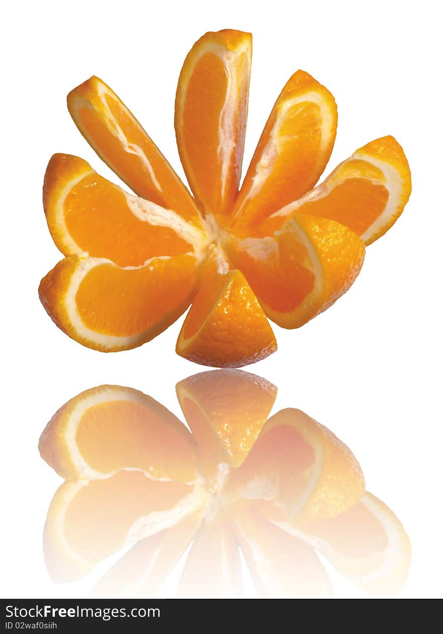 Single orange on a white isolated background using macro lens. Single orange on a white isolated background using macro lens