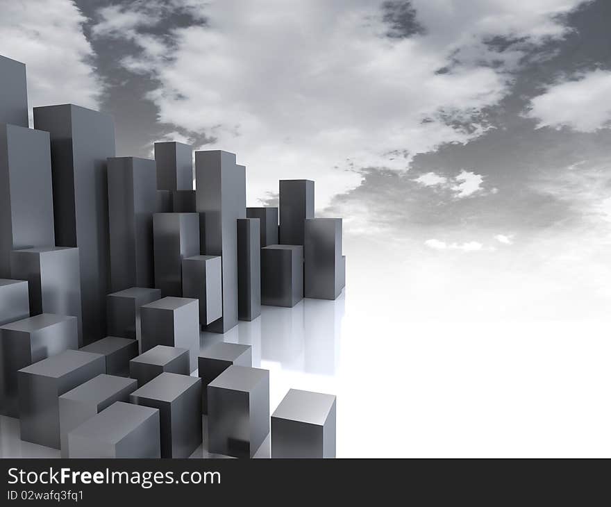 Abstract 3d illustration of gray urrban city background