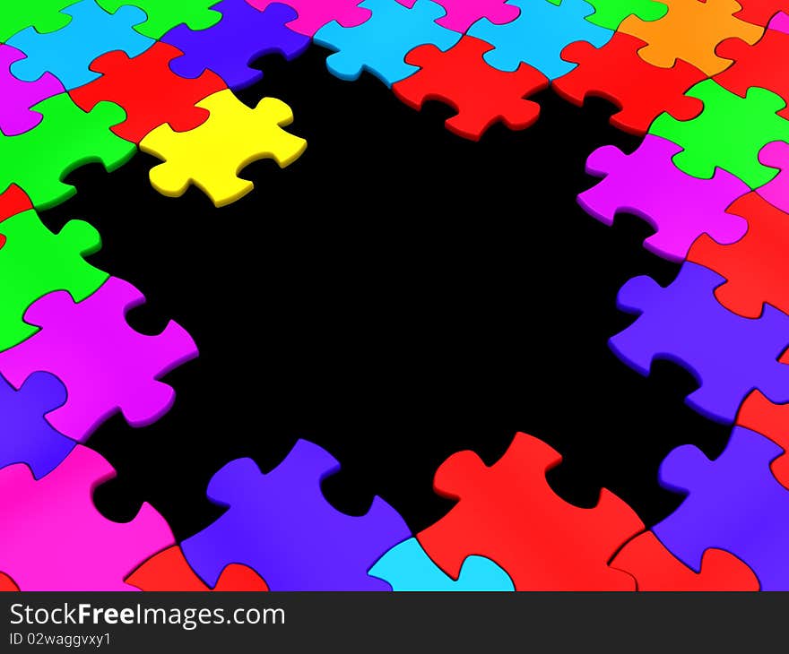 3d illustration of puzzle frame isolated over black background