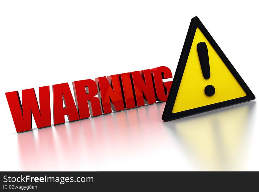 3d illustration of warning sign with exclamation mark triangle