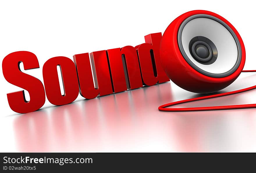 3d illustration of sign'sound' with audio speaker. 3d illustration of sign'sound' with audio speaker