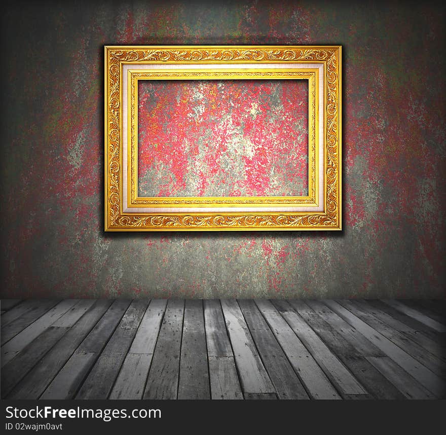 Old room, grunge interior with frames