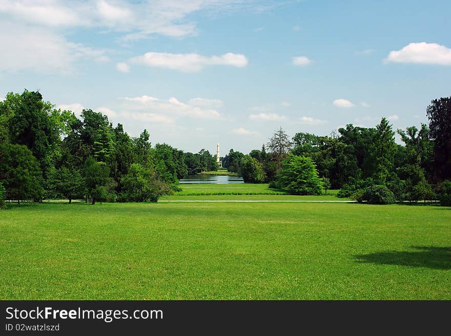 Park at Castle Lednice.South Moravia,Czech republic.Minaret