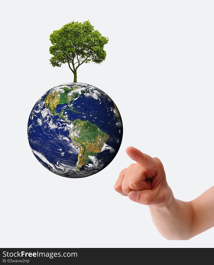 Earth in hands over white background. Earth in hands over white background