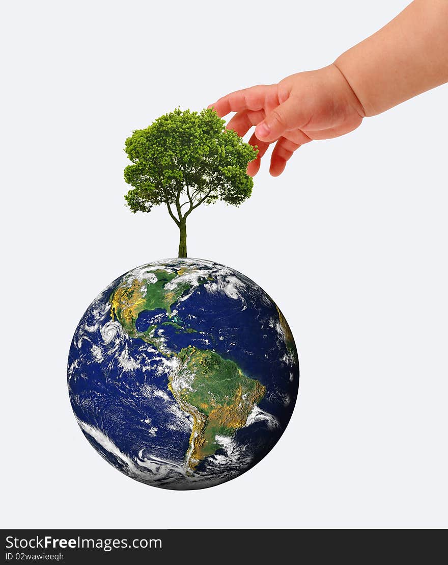 Earth in hands over white background. Earth in hands over white background