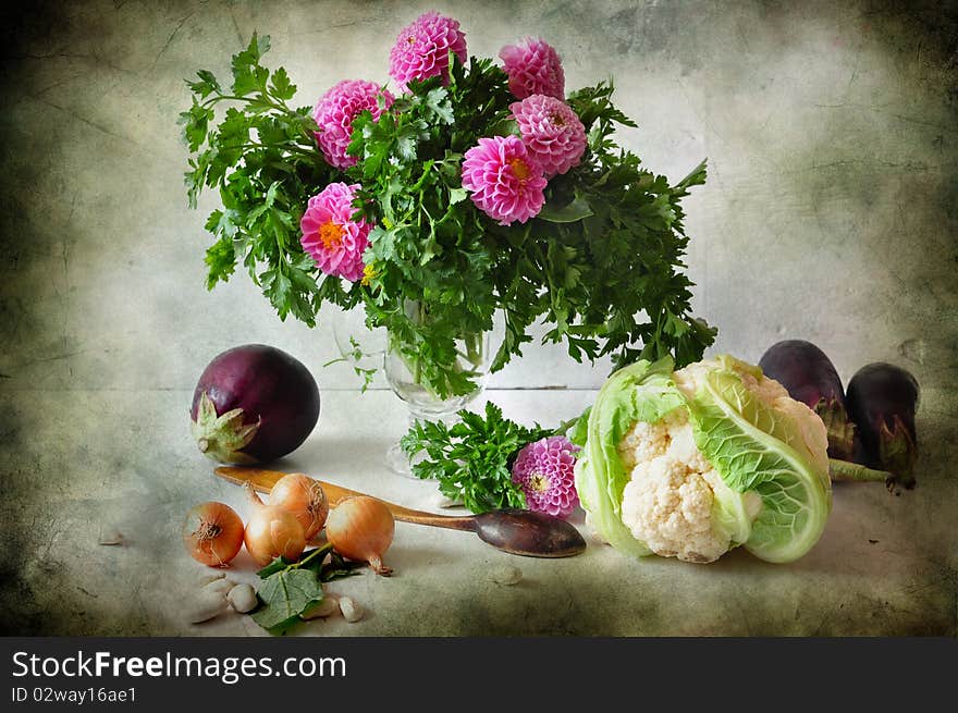 Bouquet From Parsley And Flowers