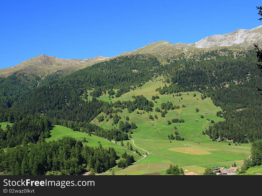 Landscape of Venosta Valley in italian sudtirol