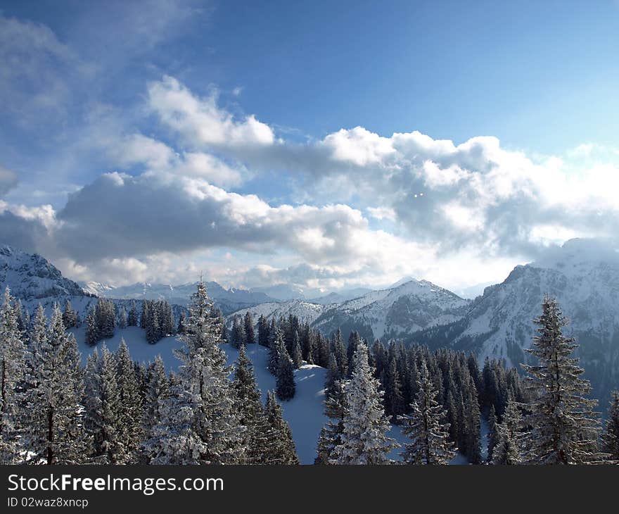 The alps in germany on a day when it just had fresh snowed