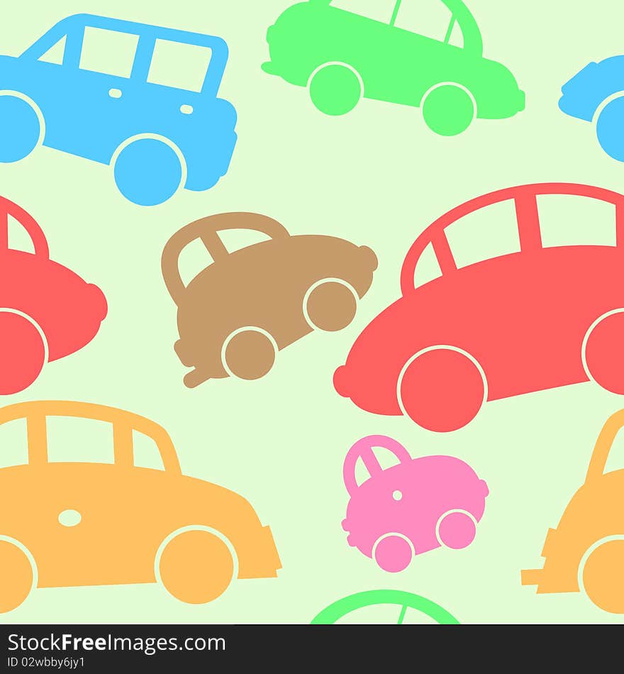 Colored seamless background with different cars. Colored seamless background with different cars