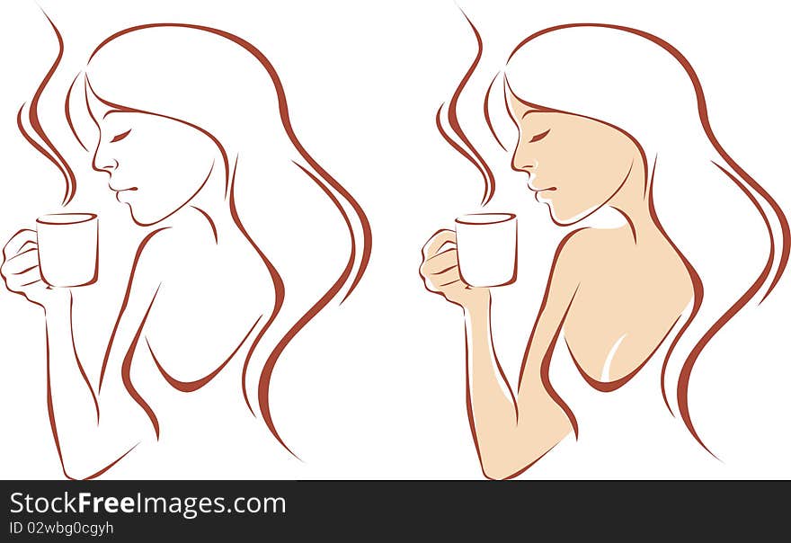 Young woman drinking hot coffee. Young woman drinking hot coffee