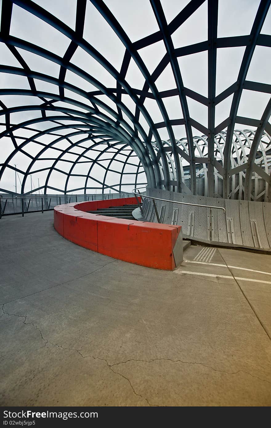 Webb Bridge in Melbourne a modern and colourful architecture in the Docklands area over the Yarra River. Webb Bridge in Melbourne a modern and colourful architecture in the Docklands area over the Yarra River