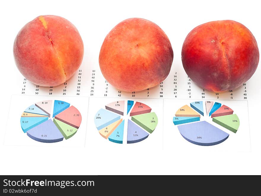 Fresh peaches with office detail. White background. Fresh peaches with office detail. White background