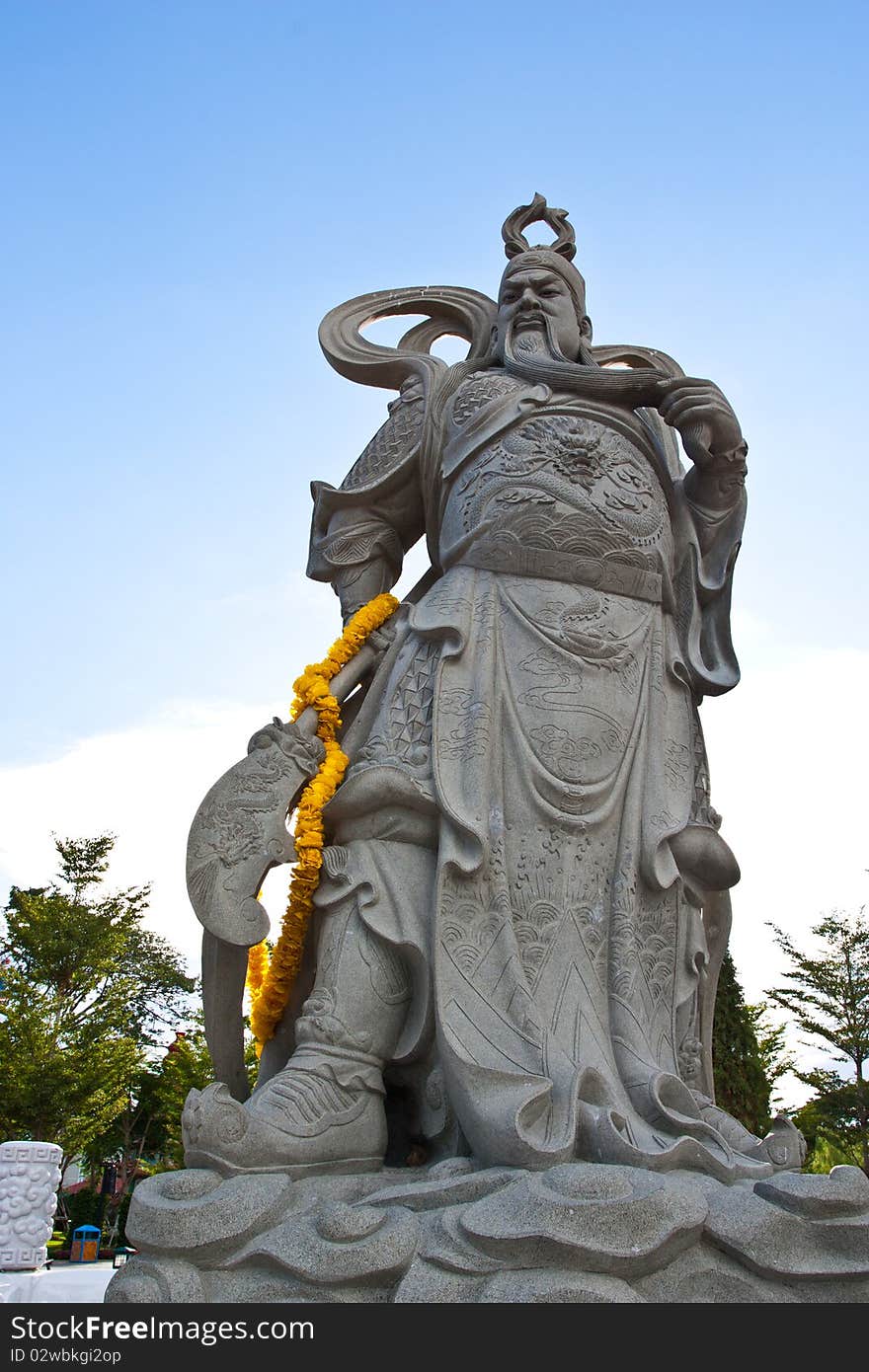 This is a Statue of Guyan Yu, who is one of the most well-known and worshipped by chinese people (including with chinese people in Thailand). This photo taken from Suphanburi Province, Thailand. This is a Statue of Guyan Yu, who is one of the most well-known and worshipped by chinese people (including with chinese people in Thailand). This photo taken from Suphanburi Province, Thailand.