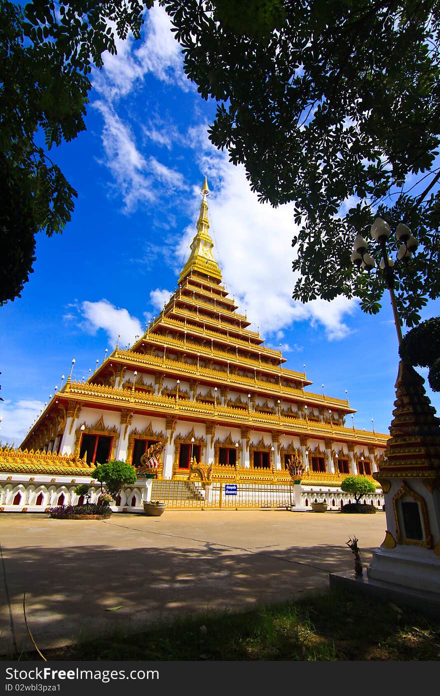 Thai Buddhist temple art. Nine-storey pagoda in Thailand.