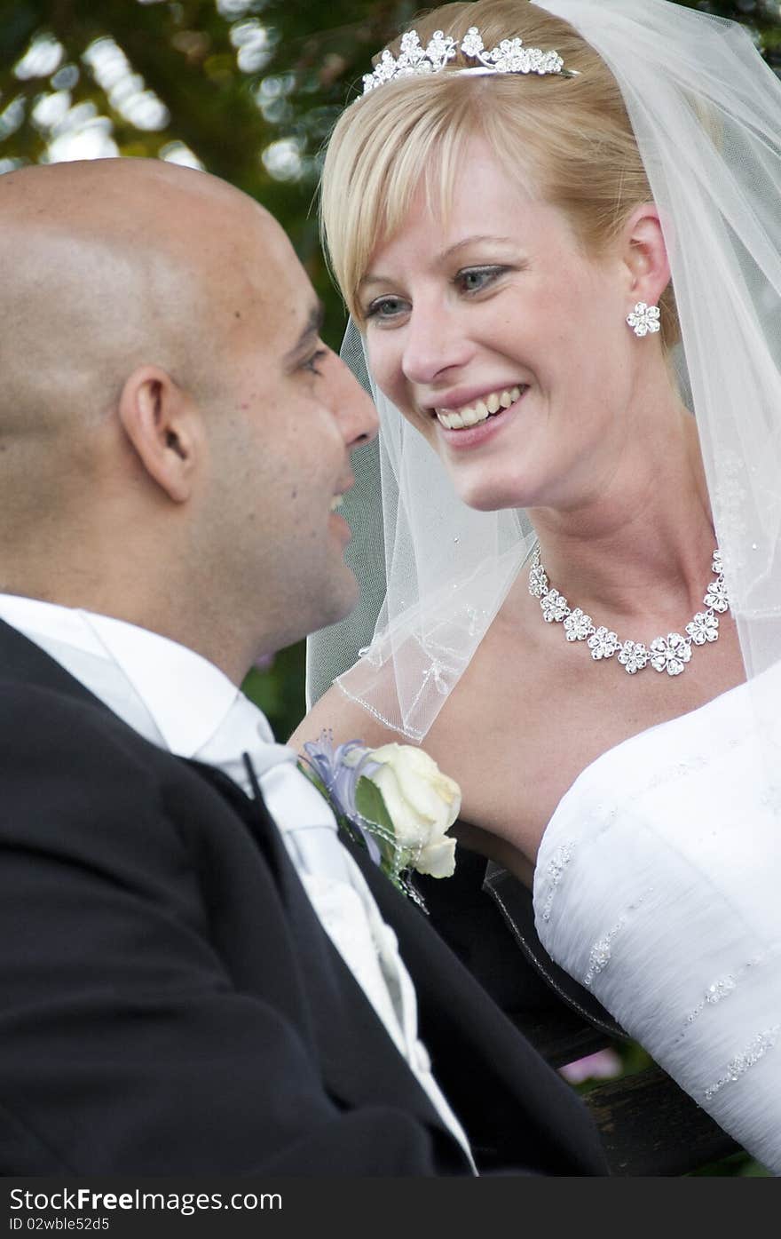 Bride and groom sharing an intimate moment