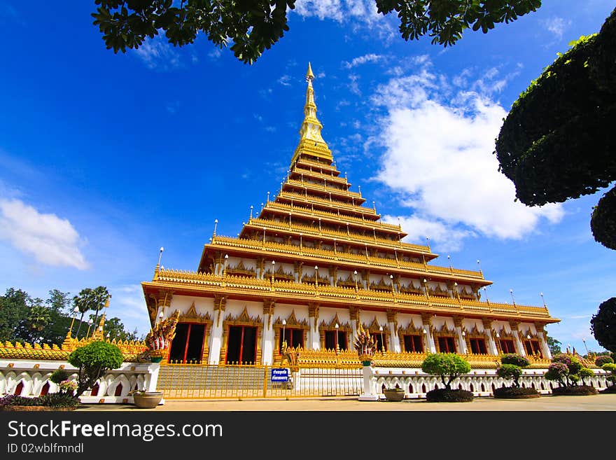 Thai Buddhist temple art. Nine-storey pagoda in Thailand.