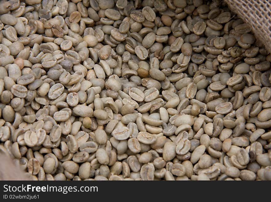 Raw grains of coffee