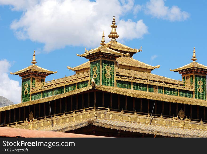 Scenery of the golden roofs of a famous lamasery in Tibet. Scenery of the golden roofs of a famous lamasery in Tibet.