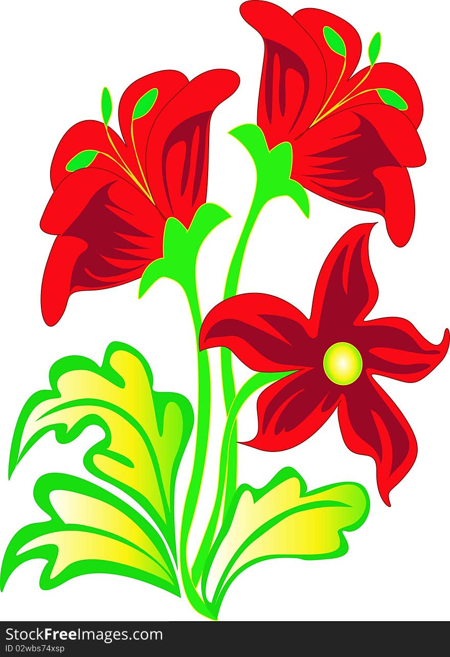 Illustration bouquet with red flower and sheet