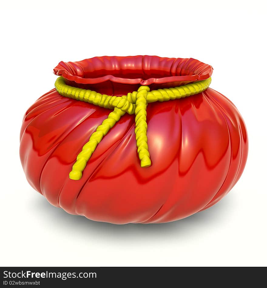 Red ceramic Flower Pot with yellow cord