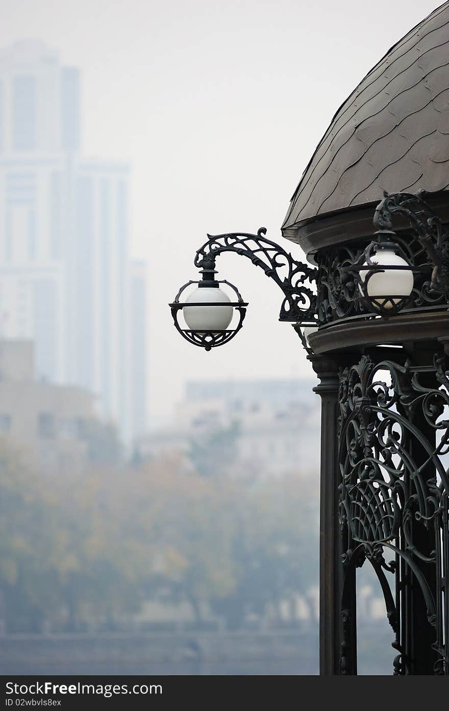 Part of rotunda with street lamp. Part of rotunda with street lamp