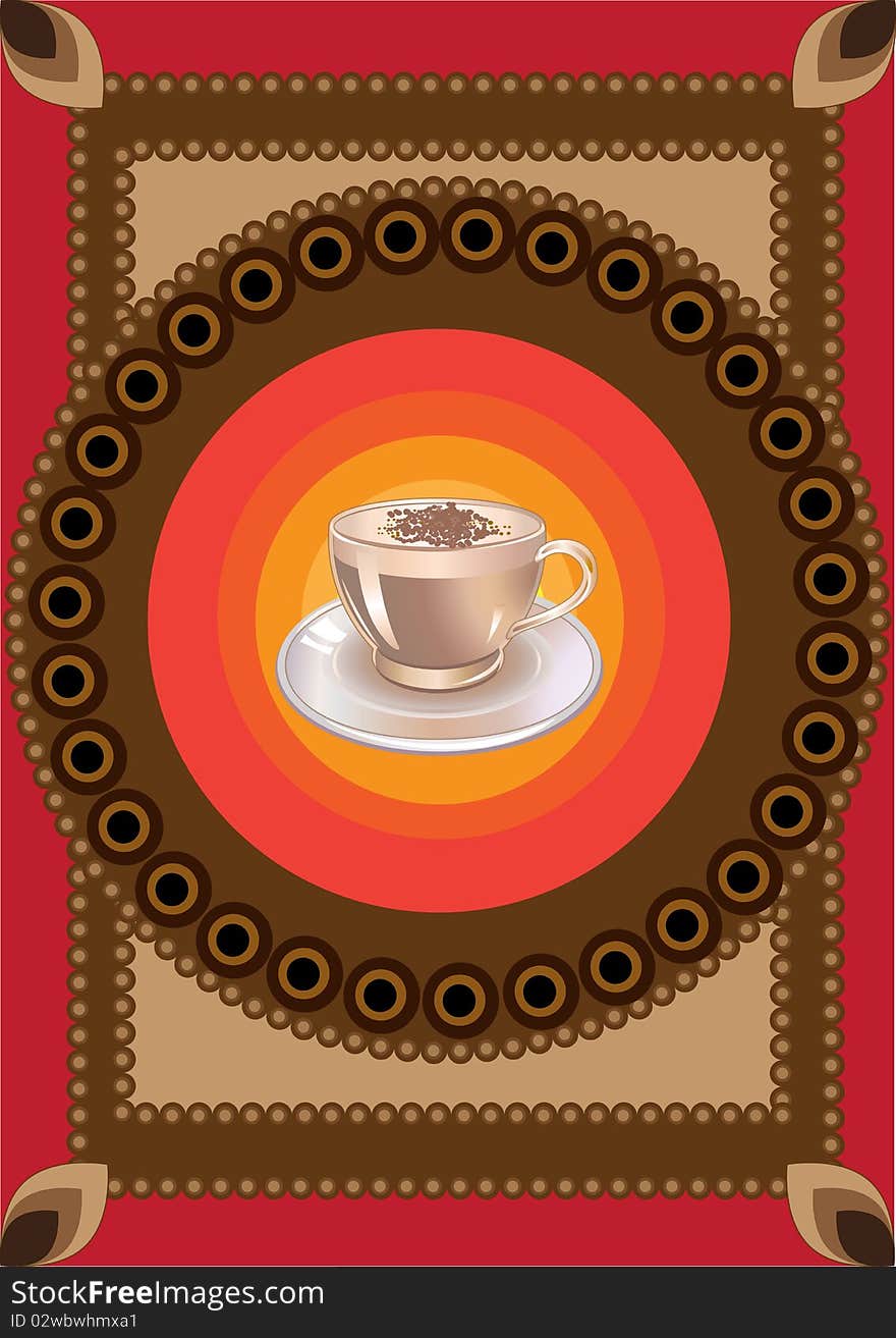 Vector illustration of Coffee cup on the cool ornate background. Vector illustration of Coffee cup on the cool ornate background