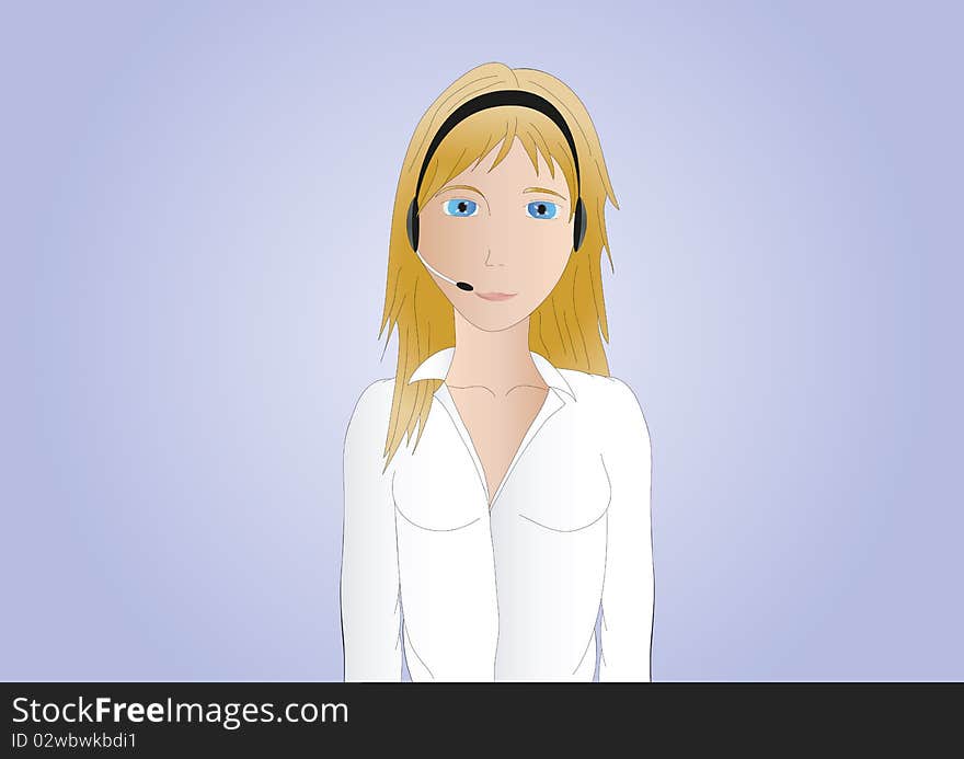 Illustration of a nice blonde-haired woman with headset. Illustration of a nice blonde-haired woman with headset