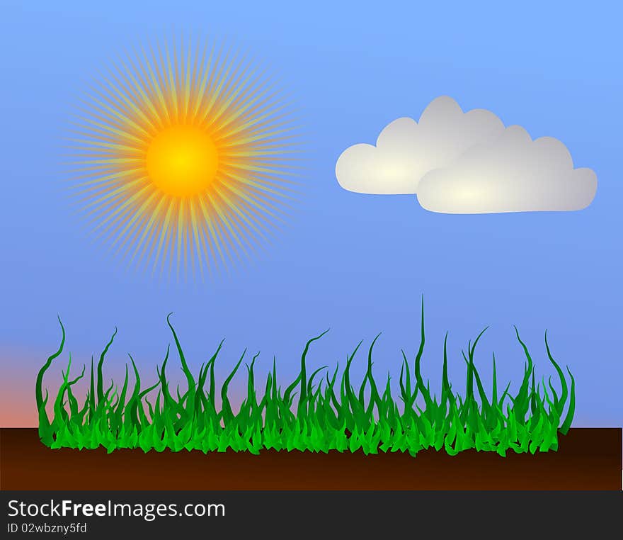 Editable vector illustration of grass and Sun. Editable vector illustration of grass and Sun.