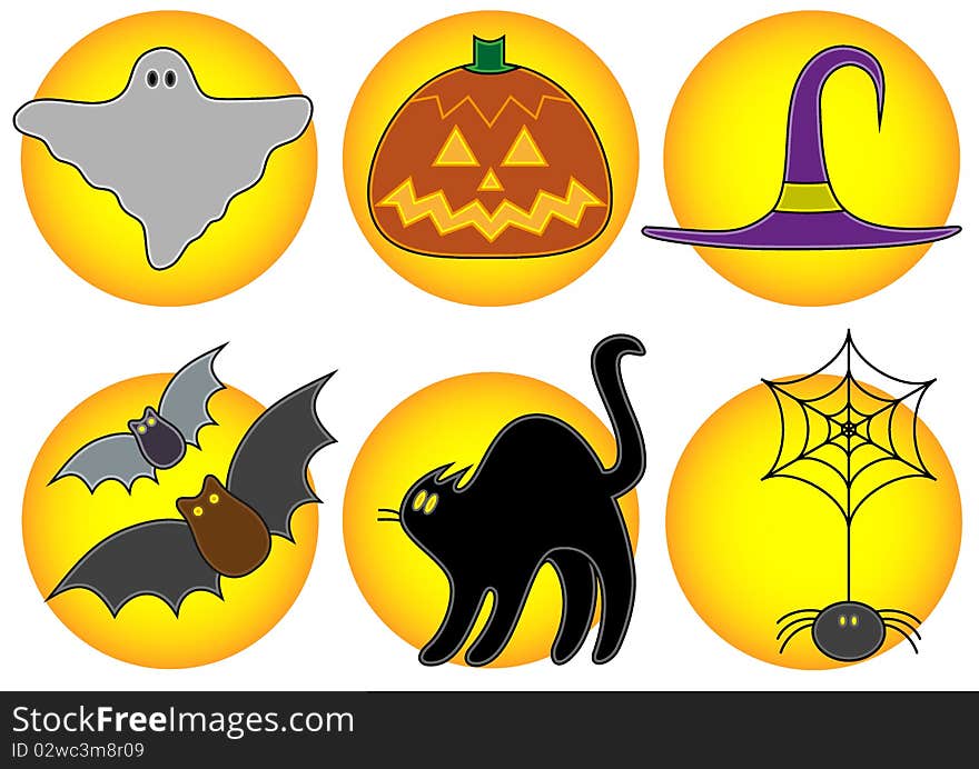 Cute Halloween icons on a white background isolated