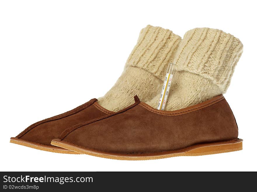 Isolated brown comfortable slippers