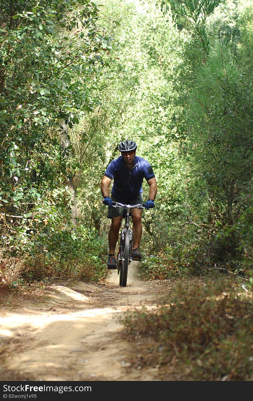 Biker in action on a sigle track