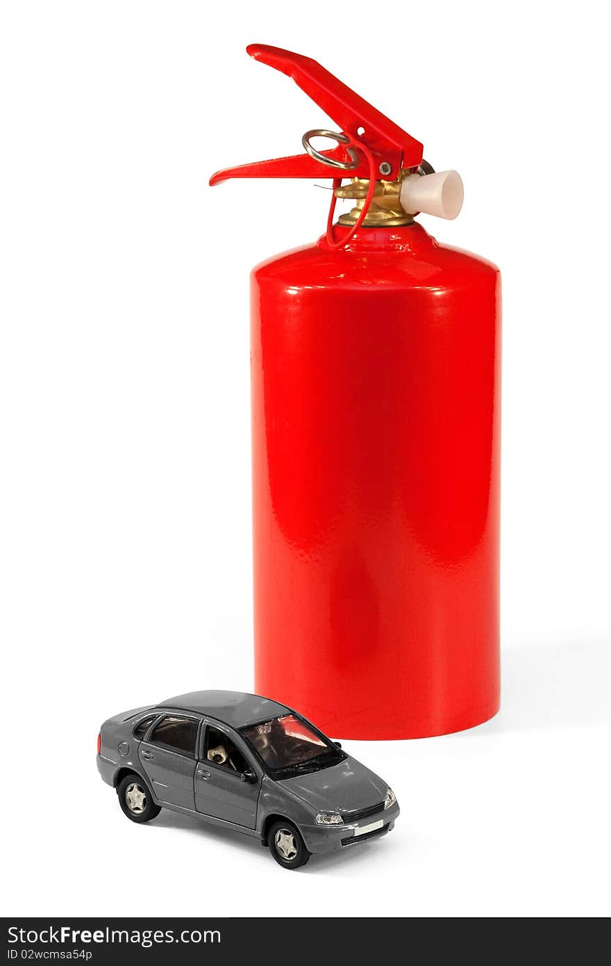 Car and a fire extinguisher