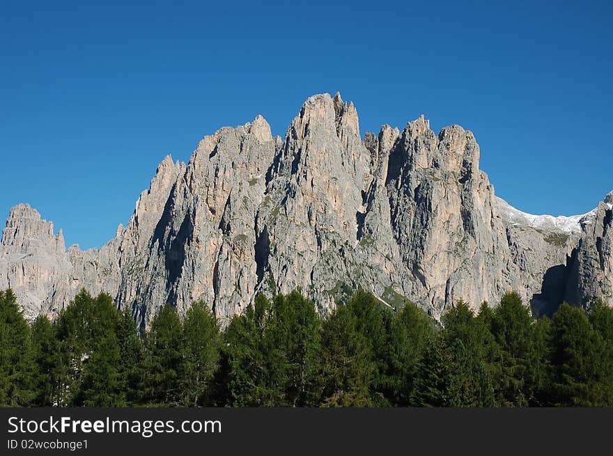 The fragment of Catinaccio (Rosengarten) group in Italian Dolomites, South Tirol. The fragment of Catinaccio (Rosengarten) group in Italian Dolomites, South Tirol.