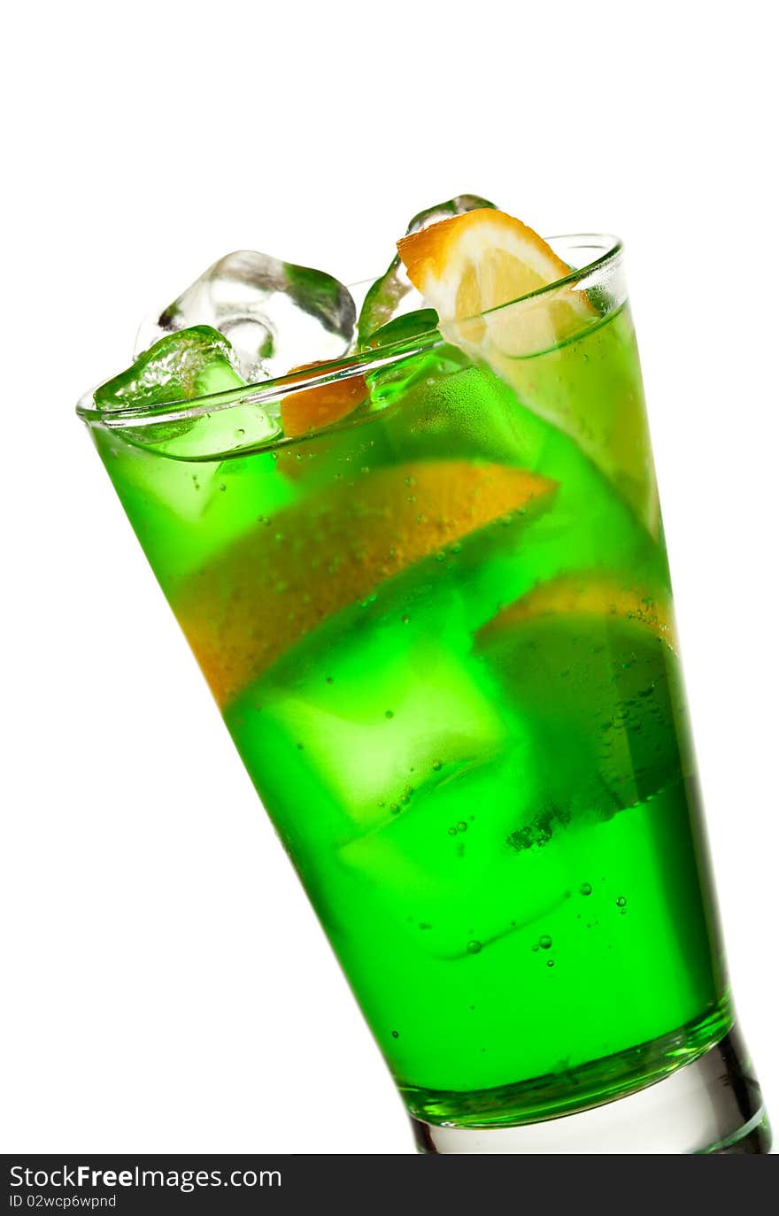 Green Cocktail with Midori, Vodka, Lemon and Ice. Green Cocktail with Midori, Vodka, Lemon and Ice