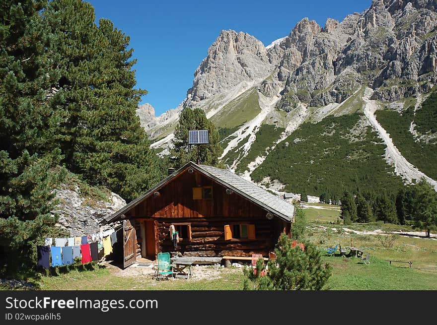 Mountain hut in Alps.