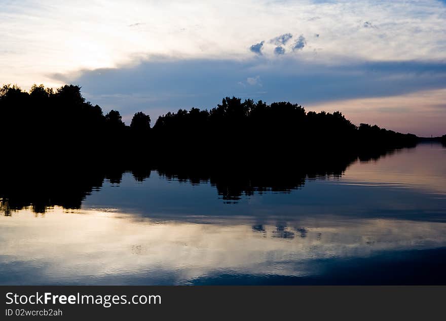 Sunset on Moscow-Volga canal