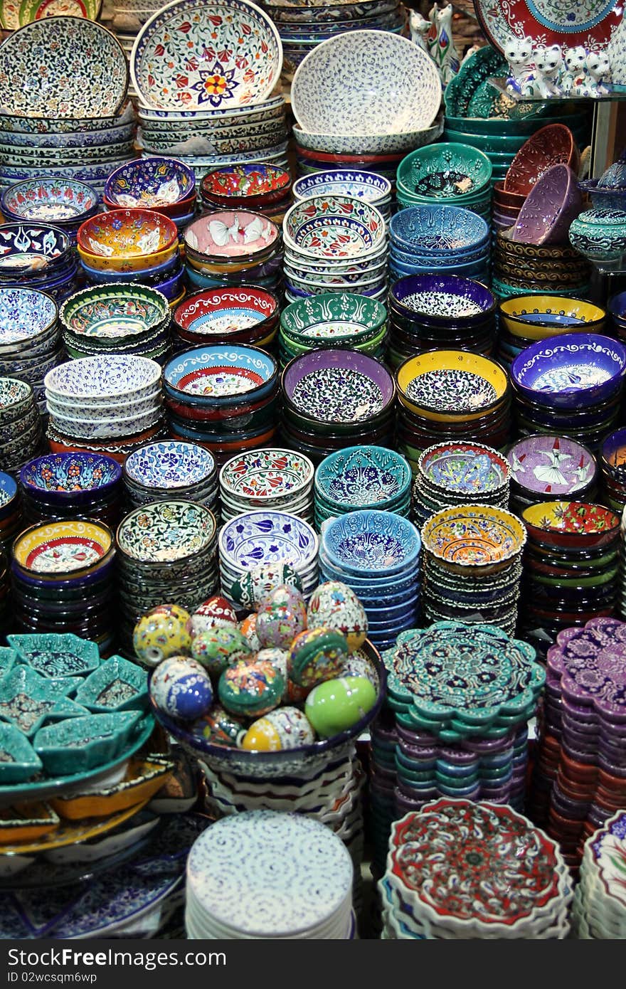 A view of oriental object in the market in Grand Bazaar, Istanbul, Turkey.