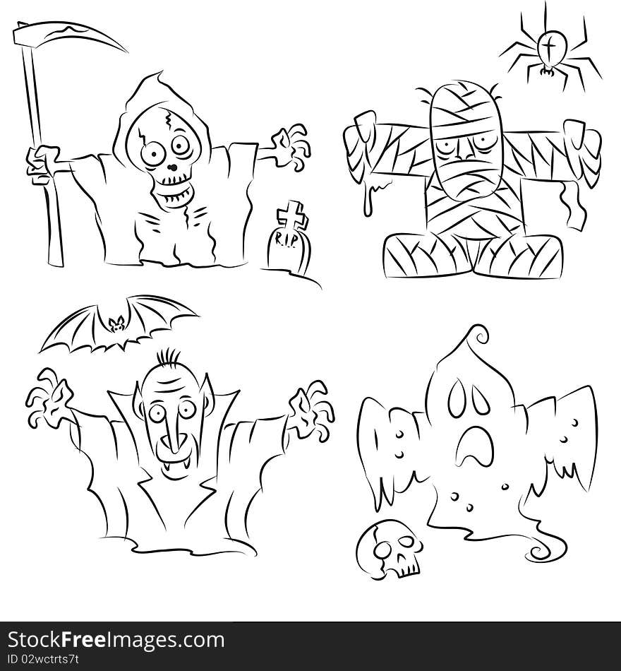 Sketch set of Funny Halloween Characters