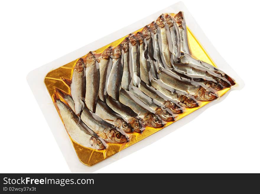 Smoked fish is sprat in the vacuum packing