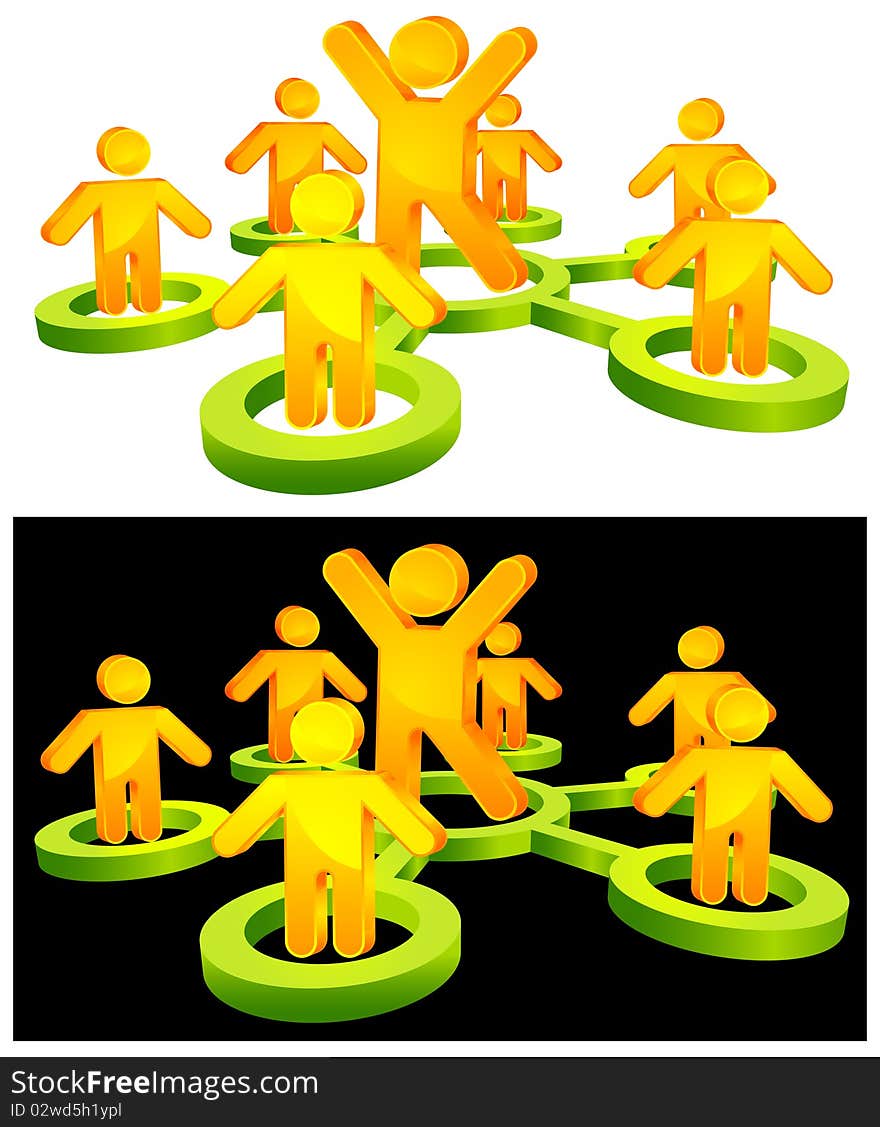 Leader with team in circle, business concept,  illustration