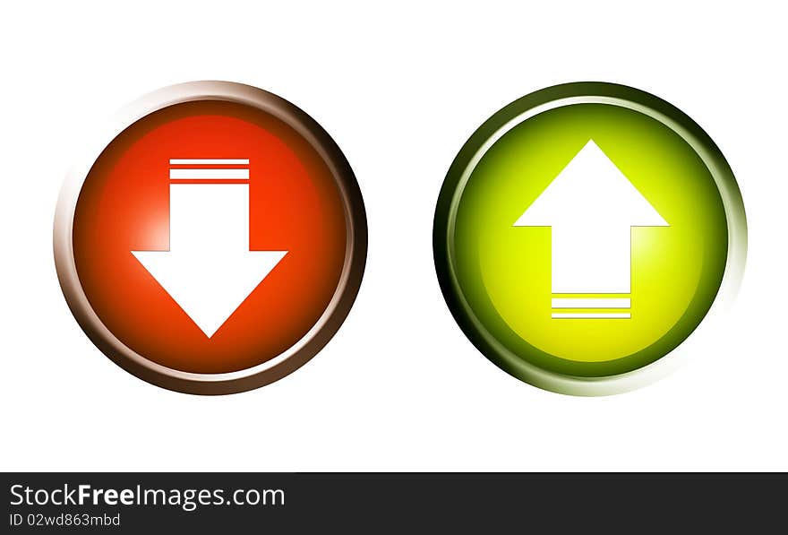 Green and red  start and stop buttons over white background