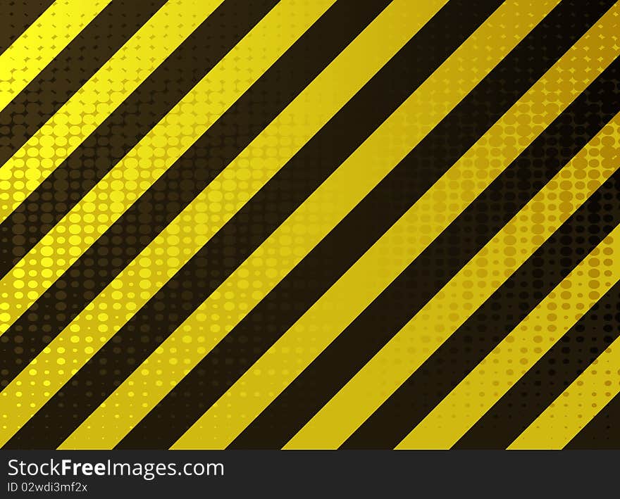 Vector illustration of  grungy hazard stripes in dark yellow and black colors