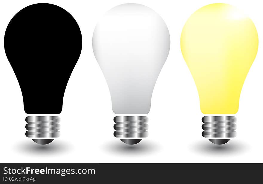 Vector illustration of  bulbs on white, yellow and black. Vector illustration of  bulbs on white, yellow and black