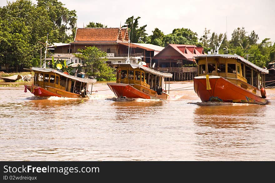 Transport ship in the Chao Phraya River Thailand.