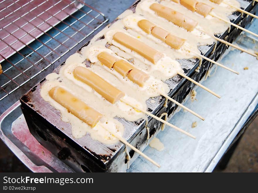 Sausage and flour baking in fresh market